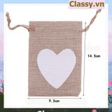  úi dây rút bằng vải lanh kích thước 10x14CM mặt trước in trái tim T1355 
