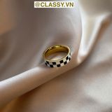  Nhẫn hở họa tiết bàn cờ phối xanh và đen độc đáo PK1395 