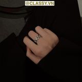  Nhẫn hở họa tiết bàn cờ phối xanh và đen độc đáo PK1395 