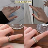  Nhẫn hở họa tiết bàn cờ phối xanh và đen độc đáo PK1395 