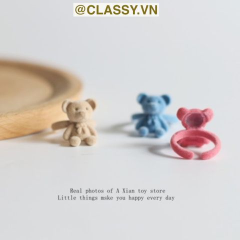  Nhẫn hở bọc vải nhung họa tiết gấu và thỏ độc đáo PK1396 