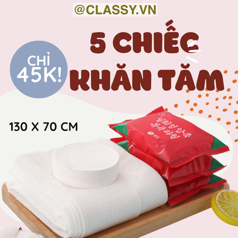  COMBO 5 Túi khăn tắm du lịch dùng 1 lần dạng nén viên kẹo hình chữ nhật 70*120 CM tiện lợi mang theo du lịch PK1425 