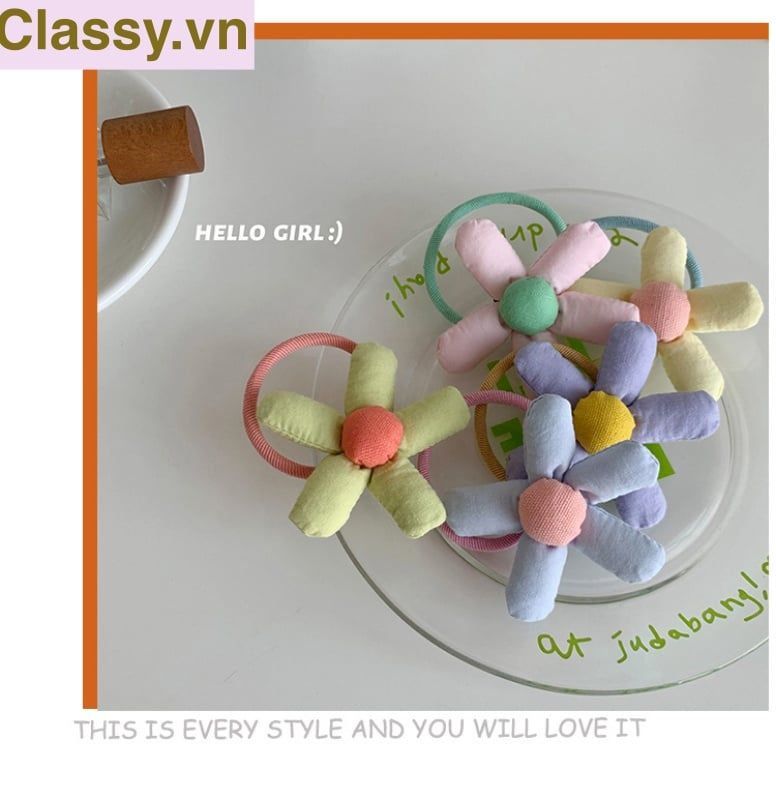  [GIAO HÀNG 7-9803 NGÀY]  Classy Dây cột tóc hình bông hoa năm cánh bằng vải nhiều màu, phụ kiện tóc PK1577 
