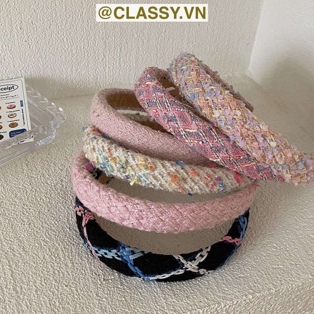 [GIAO HÀNG 7-25 NGÀY]  Classy Băng đô cài tóc vải tweed, sang trọng, nhiều màu hàn quốc PK1624 