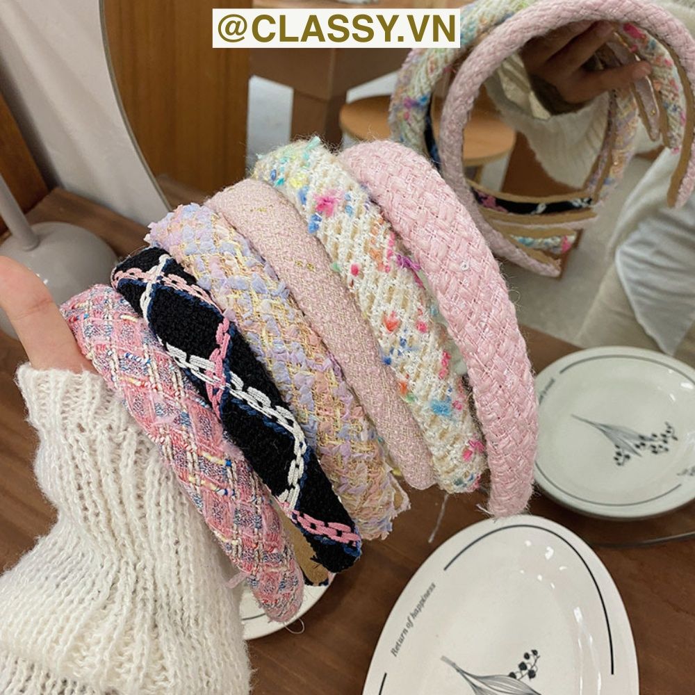  [GIAO HÀNG 7-25 NGÀY]  Classy Băng đô cài tóc vải tweed, sang trọng, nhiều màu hàn quốc PK1624 
