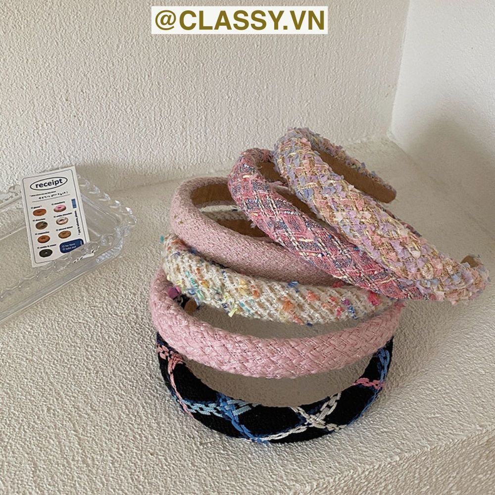  [GIAO HÀNG 7-25 NGÀY]  Classy Băng đô cài tóc vải tweed, sang trọng, nhiều màu hàn quốc PK1624 