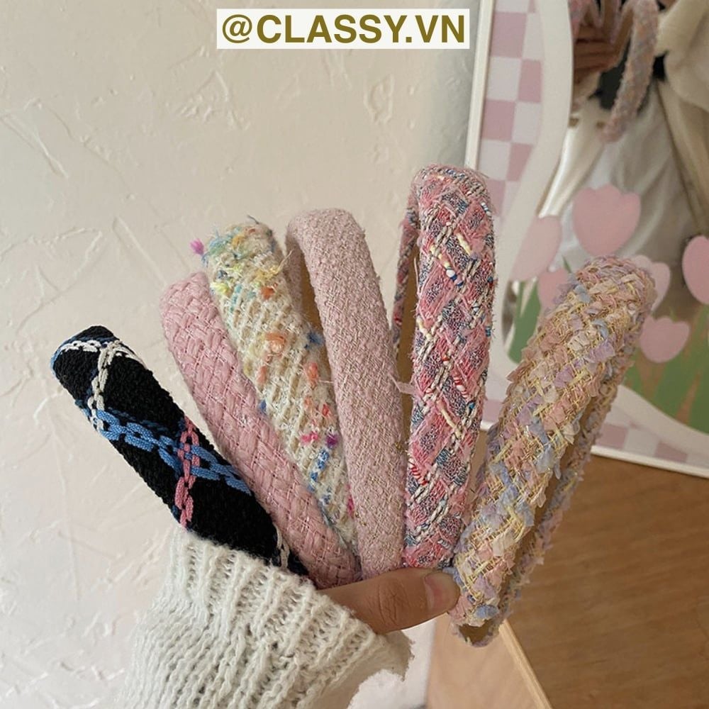  [GIAO HÀNG 7-25 NGÀY]  Classy Băng đô cài tóc vải tweed, sang trọng, nhiều màu hàn quốc PK1624 