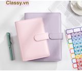  Sổ tay bìa da bìa còng ghi chú giấy màu trơn pastel, giấy kẻ ngang 200 trang có ngăn đựng thẻ, làm bút ký hoặc viết ghi chú, lên kế hoạch, PK1775 