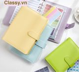  Sổ tay bìa da bìa còng ghi chú giấy màu trơn pastel, giấy kẻ ngang 200 trang có ngăn đựng thẻ, làm bút ký hoặc viết ghi chú, lên kế hoạch, PK1775 