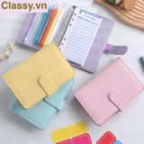  Sổ tay bìa da bìa còng ghi chú giấy màu trơn pastel, giấy kẻ ngang 200 trang có ngăn đựng thẻ, làm bút ký hoặc viết ghi chú, lên kế hoạch, PK1775 
