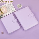  Sổ tay bìa da bìa còng ghi chú giấy màu trơn pastel, giấy kẻ ngang 200 trang có ngăn đựng thẻ, làm bút ký hoặc viết ghi chú, lên kế hoạch, PK1775 