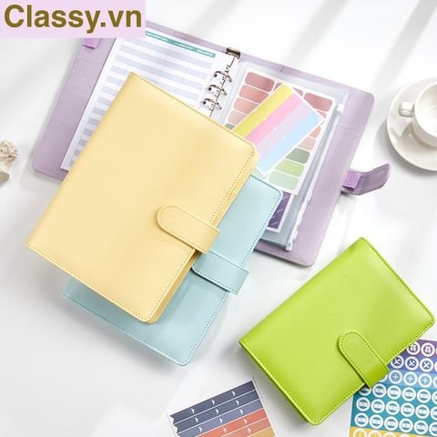  Sổ tay bìa da bìa còng ghi chú giấy màu trơn pastel, giấy kẻ ngang 200 trang có ngăn đựng thẻ, làm bút ký hoặc viết ghi chú, lên kế hoạch, PK1775 