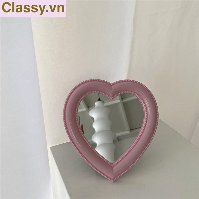  [GIAO HÀNG 7-25 NGÀY] Gương soi cầm tay hình trái tim Kích thước 17.5*18.5cm màu hồng PK1823 