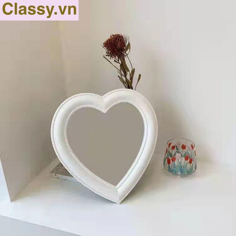  [GIAO HÀNG 7-25 NGÀY] Gương soi cầm tay hình trái tim Kích thước 17.5*18.5cm màu hồng PK1823 