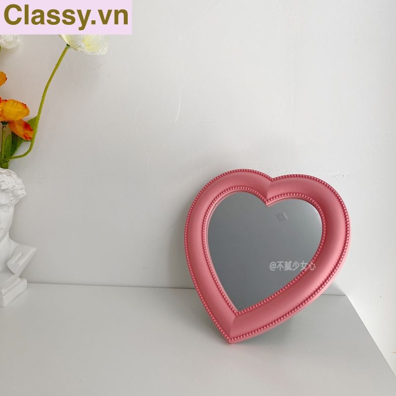  [GIAO HÀNG 7-25 NGÀY] Gương soi cầm tay hình trái tim Kích thước 17.5*18.5cm màu hồng PK1823 