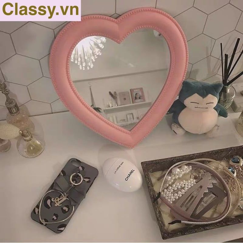  [GIAO HÀNG 7-25 NGÀY] Gương soi cầm tay hình trái tim Kích thước 17.5*18.5cm màu hồng PK1823 