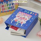  Túi giấy đựng quà sinh nhật in chữ Happy Birthday dây quai dù in hoạ tiết tranh sơn dầu màu xanh, hồng PK1872 