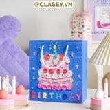  Túi giấy đựng quà sinh nhật in chữ Happy Birthday dây quai dù in hoạ tiết tranh sơn dầu màu xanh, hồng PK1872 