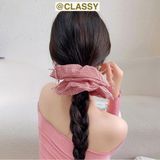 [GIAO HÀNG 7-25 NGÀY] Scrunchies buộc tóc hình vuông kẻ sọc, gắn nơ ruy băng vintage  PK1881 
