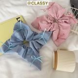  [GIAO HÀNG 7-25 NGÀY] Scrunchies buộc tóc hình vuông kẻ sọc, gắn nơ ruy băng vintage  PK1881 