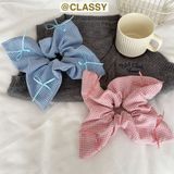  [GIAO HÀNG 7-25 NGÀY] Scrunchies buộc tóc hình vuông kẻ sọc, gắn nơ ruy băng vintage  PK1881 