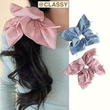  [GIAO HÀNG 7-25 NGÀY] Scrunchies buộc tóc hình vuông kẻ sọc, gắn nơ ruy băng vintage  PK1881 