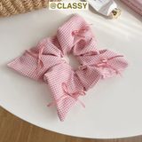  [GIAO HÀNG 7-25 NGÀY] Scrunchies buộc tóc hình vuông kẻ sọc, gắn nơ ruy băng vintage  PK1881 