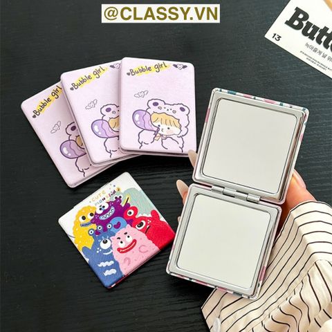  Gương trang điểm cầm tay mini 2 mặt bỏ túi kèm lược, Gương cầm tay mini Hàn Quốc siêu cute, Gương hoạt hình PK569 