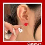  Khuyên tai bạc S925 bất đối xứng hình chú heo hồng nghịch ngợm cá tính PK614 