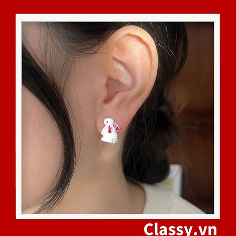  Khuyên tai bạc S925 bất đối xứng hình chú heo hồng nghịch ngợm cá tính PK614 