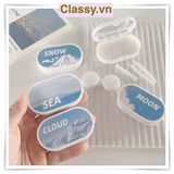  Khay đựng 01 cặp kính áp tròng, khay lens hình bầu trời và tuyết màu xanh, có gương soi PK658 