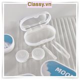  Khay đựng 01 cặp kính áp tròng, khay lens hình bầu trời và tuyết màu xanh, có gương soi PK658 