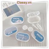  Khay đựng 01 cặp kính áp tròng, khay lens hình bầu trời và tuyết màu xanh, có gương soi PK658 