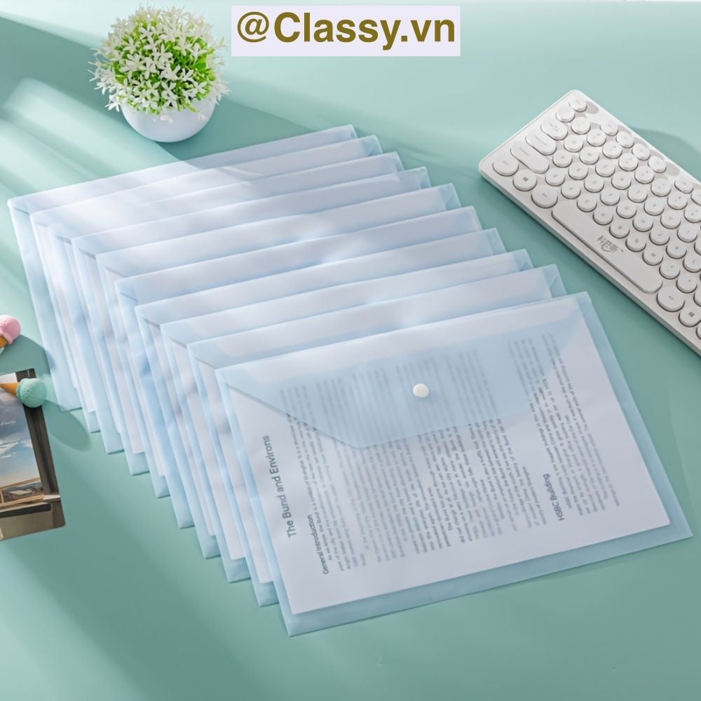  Túi Nút File Đựng Tài Liệu My Clear Bag A4 Nhiều Màu Bìa Đựng Tài Liệu Văn Phòng Lưu Trữ Hồ Sơ Giấy Tờ Classy Basic PK778 