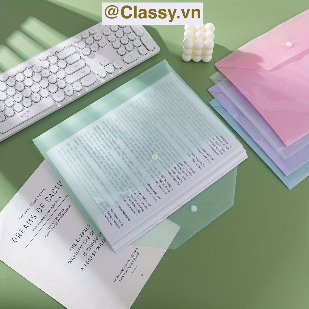  Túi Nút File Đựng Tài Liệu My Clear Bag A4 Nhiều Màu Bìa Đựng Tài Liệu Văn Phòng Lưu Trữ Hồ Sơ Giấy Tờ Classy Basic PK778 