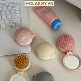  PK923 Lược Mini Có Thể Gấp Gọn , Lược massage bằng đá cẩm thạch, kèm gương gấp di động, mát xa tóc mượt 