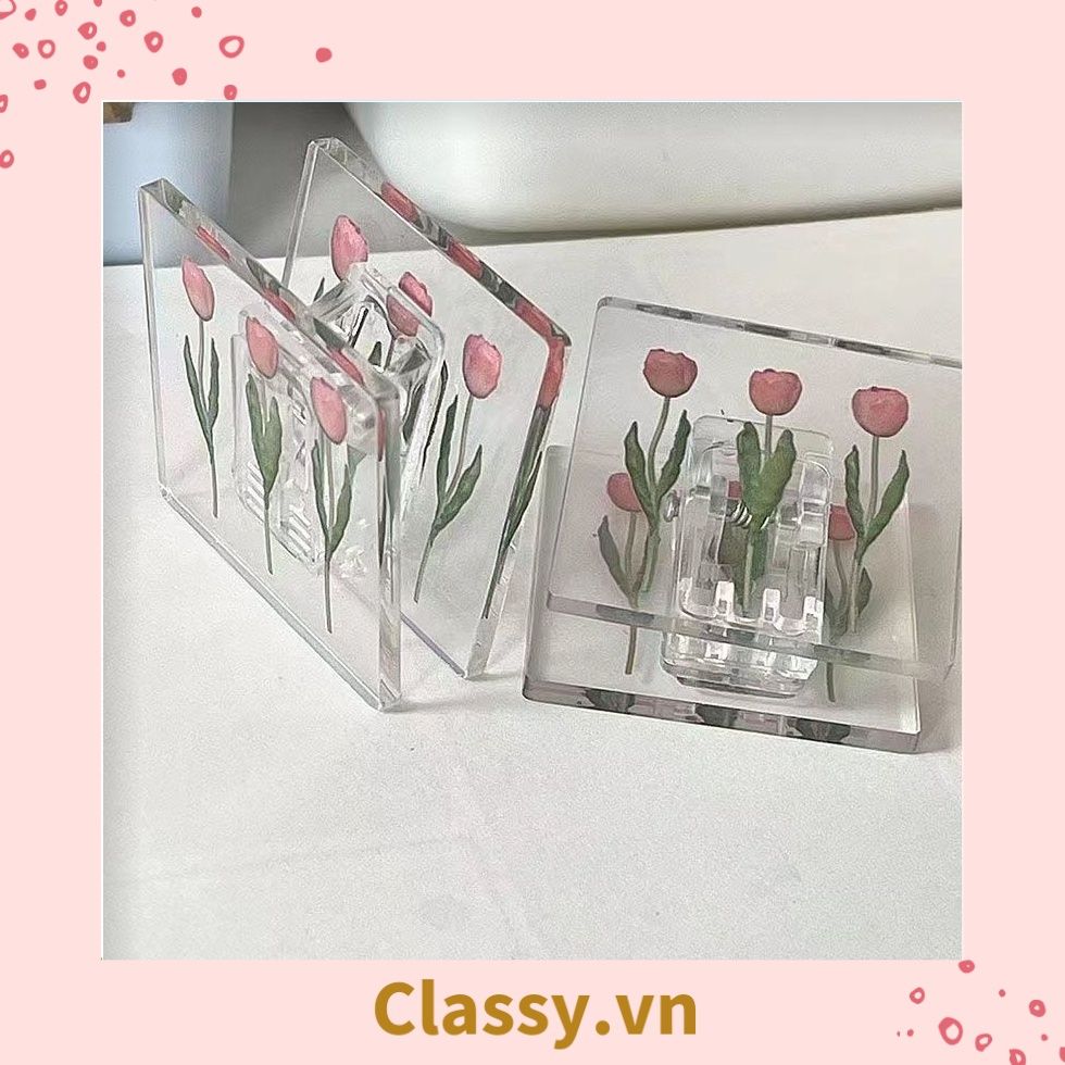  Kẹp giấy nhựa Acrylic trong suốt hoa tulips sử dụng kẹp dấu trang, kẹp giấy ,văn phòng phẩm sáng tạo tiện lợi PK937 