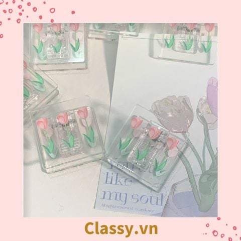  Kẹp giấy nhựa Acrylic trong suốt hoa tulips sử dụng kẹp dấu trang, kẹp giấy ,văn phòng phẩm sáng tạo tiện lợi PK937 