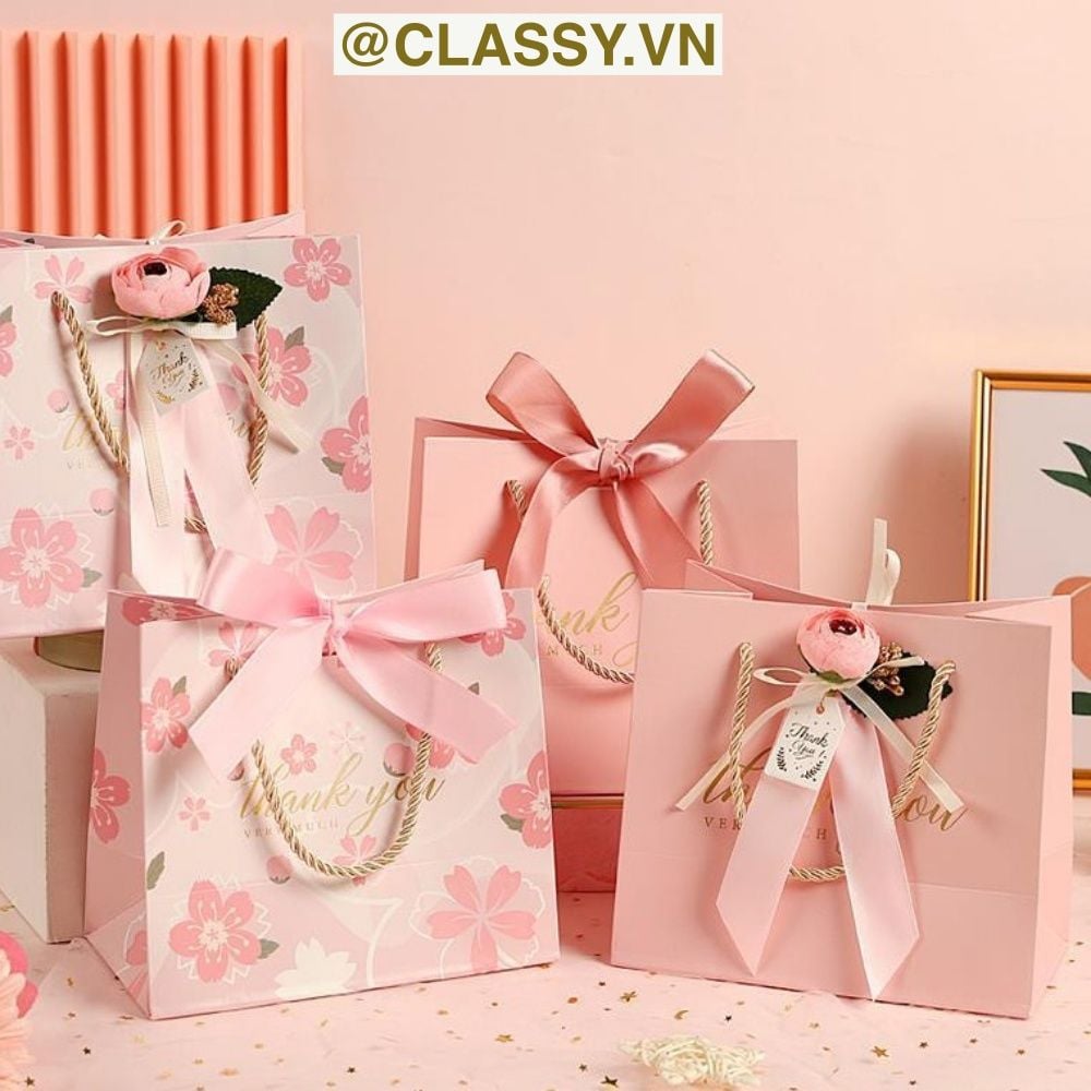  Túi giấy Thank You đính hoa sang trọng, dùng làm quà tặng sinh nhật, valetine, kỷ niệm Q1347 