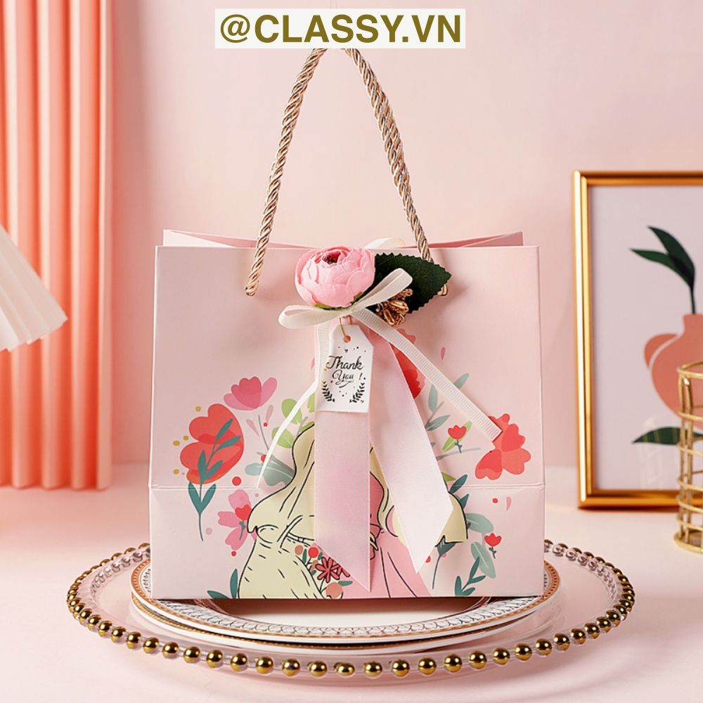  Túi giấy Thank You đính hoa sang trọng, dùng làm quà tặng sinh nhật, valetine, kỷ niệm Q1347 