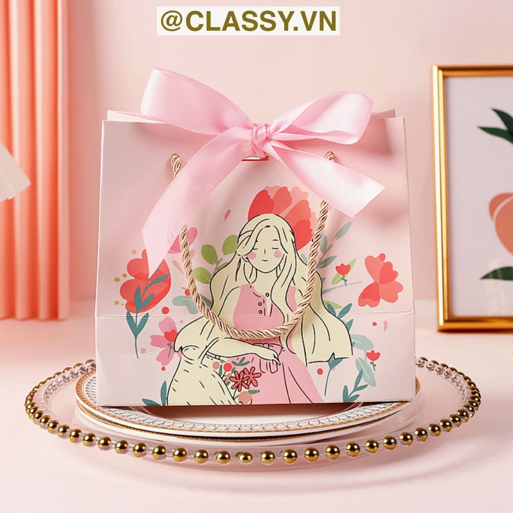  Túi giấy Thank You đính hoa sang trọng, dùng làm quà tặng sinh nhật, valetine, kỷ niệm Q1347 