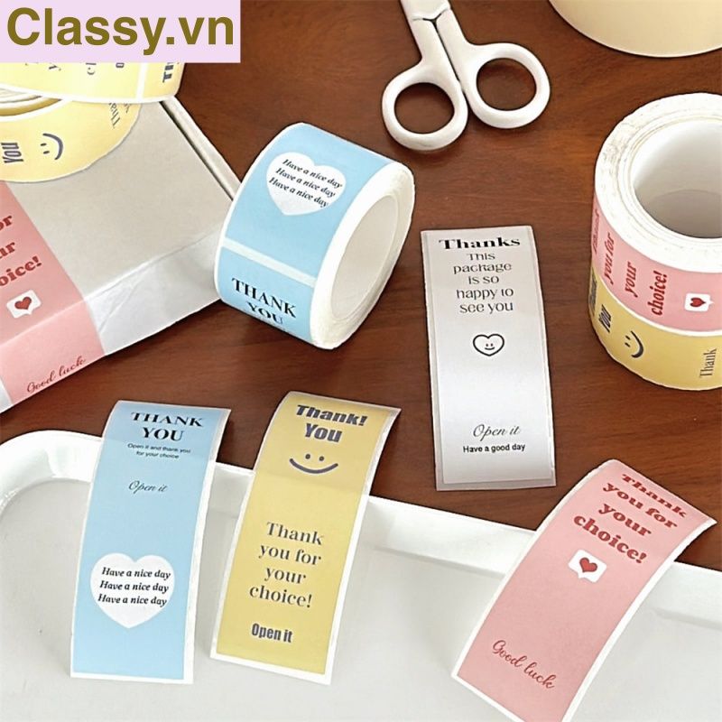  50 Nhãn dán hộp sticker 3*9cm giấy C bóng họa tiết vintage dùng để trang trí, niêm phong Q1704 