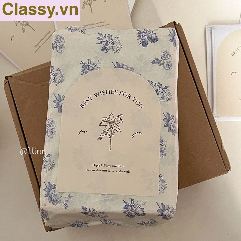  50 Nhãn dán hộp sticker 6*13cm giấy C bóng họa tiết vintage dùng để trang trí, niêm phong Q1705 