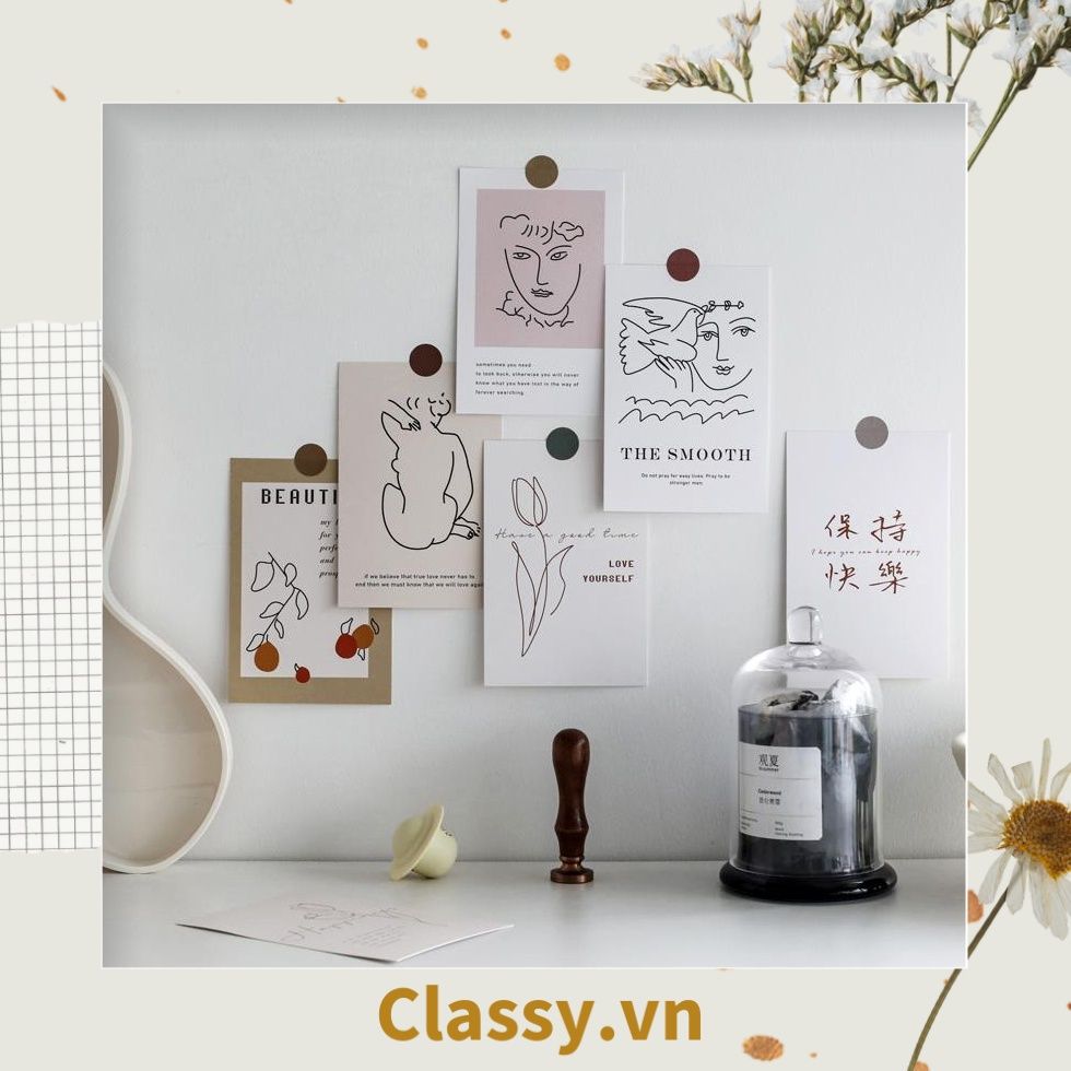  Set nhiều Thẻ ảnh, postcard Classy làm từ bìa cứng phong cách  trang trí nhật ký/sách ảnh, dán tường, làm tranh Q1746 