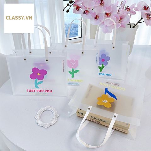  Túi xách trong suốt nhiều hoạ tiết bằng nhựa PP bền màu, chống thấm nước, đựng được đồ rất nặng Q1876 24*19.5*9.5CM 