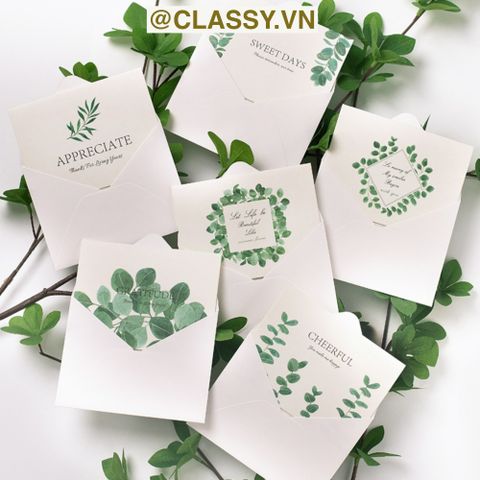  [GIAO HÀNG 7-25 NGÀY] COMBO 100 Thiệp Cổ điển Vintage in hình lá cây, giấy art sang trọng kèm phong bì giấy trắng và nhãn dán sticker Q627 