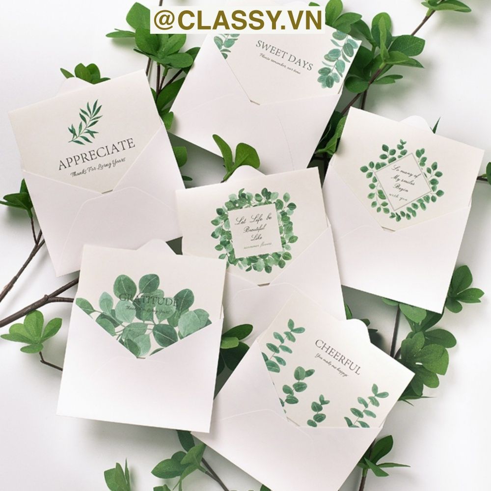  [GIAO HÀNG 7-25 NGÀY] Thiệp Cổ điển Vintage in hình lá cây, giấy art sang trọng kèm phong bì giấy trắng và nhãn dán sticker Q627 