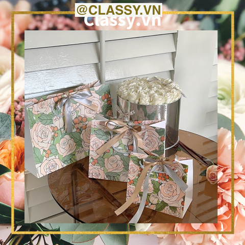  Q903 TÚI (KHÔNG HỘP) giấy 14*12*6cm quai dù, kèm ruy băng đựng đồ quà tặng họa tiết cổ điển (Sản phẩm chỉ gồm TÚI) 