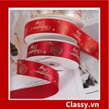  Ruy băng vải sợi poly dài 01MÉT, dệt chữ chủ đề lễ hội, màu đỏ Q958 