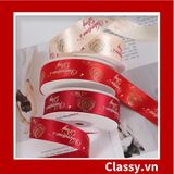  Ruy băng vải sợi poly dài 01MÉT, dệt chữ chủ đề lễ hội, màu đỏ Q958 